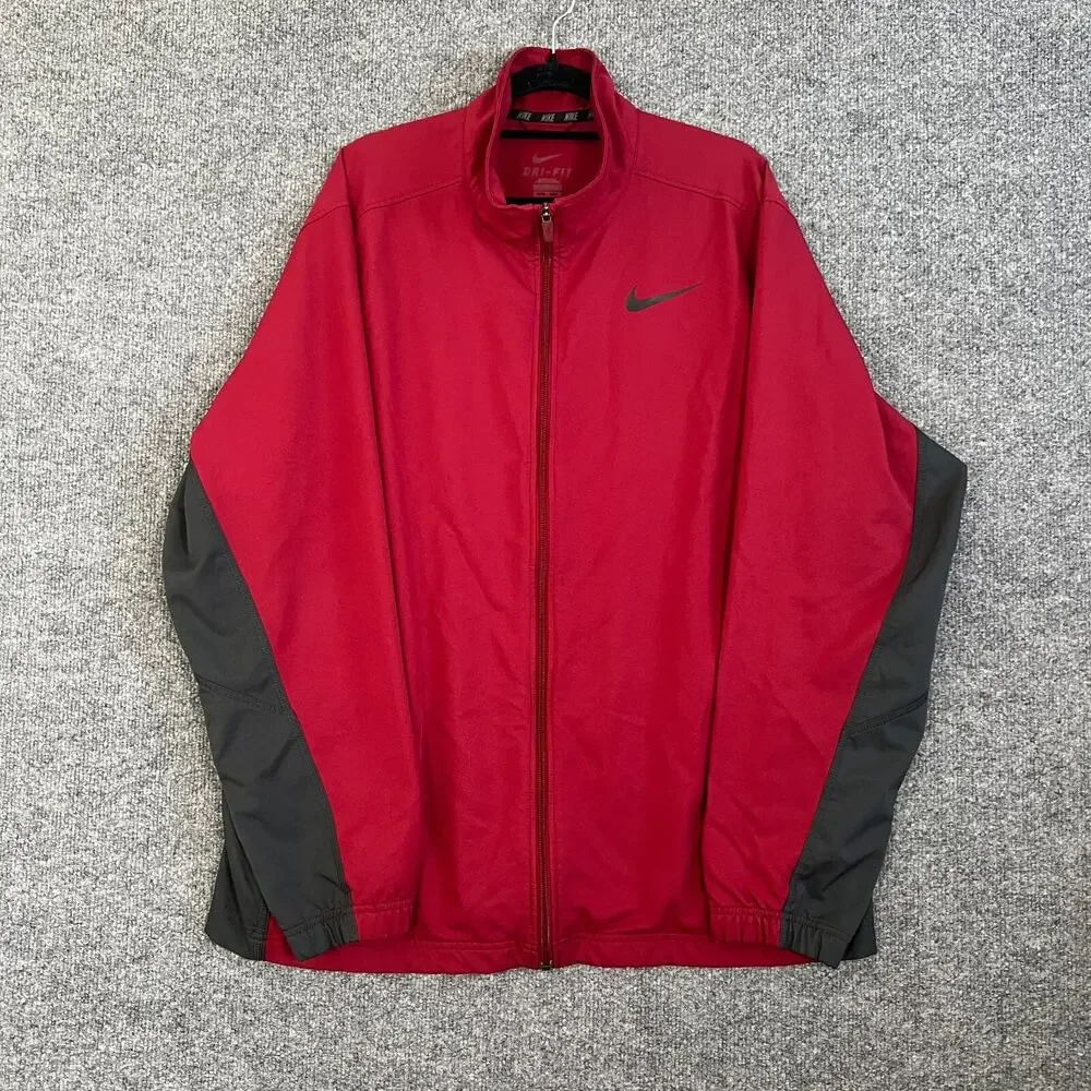 Nike Jacket Mens XL Red Full Zip Windbreaker Soft Shell Comfort‎ Dri Fit